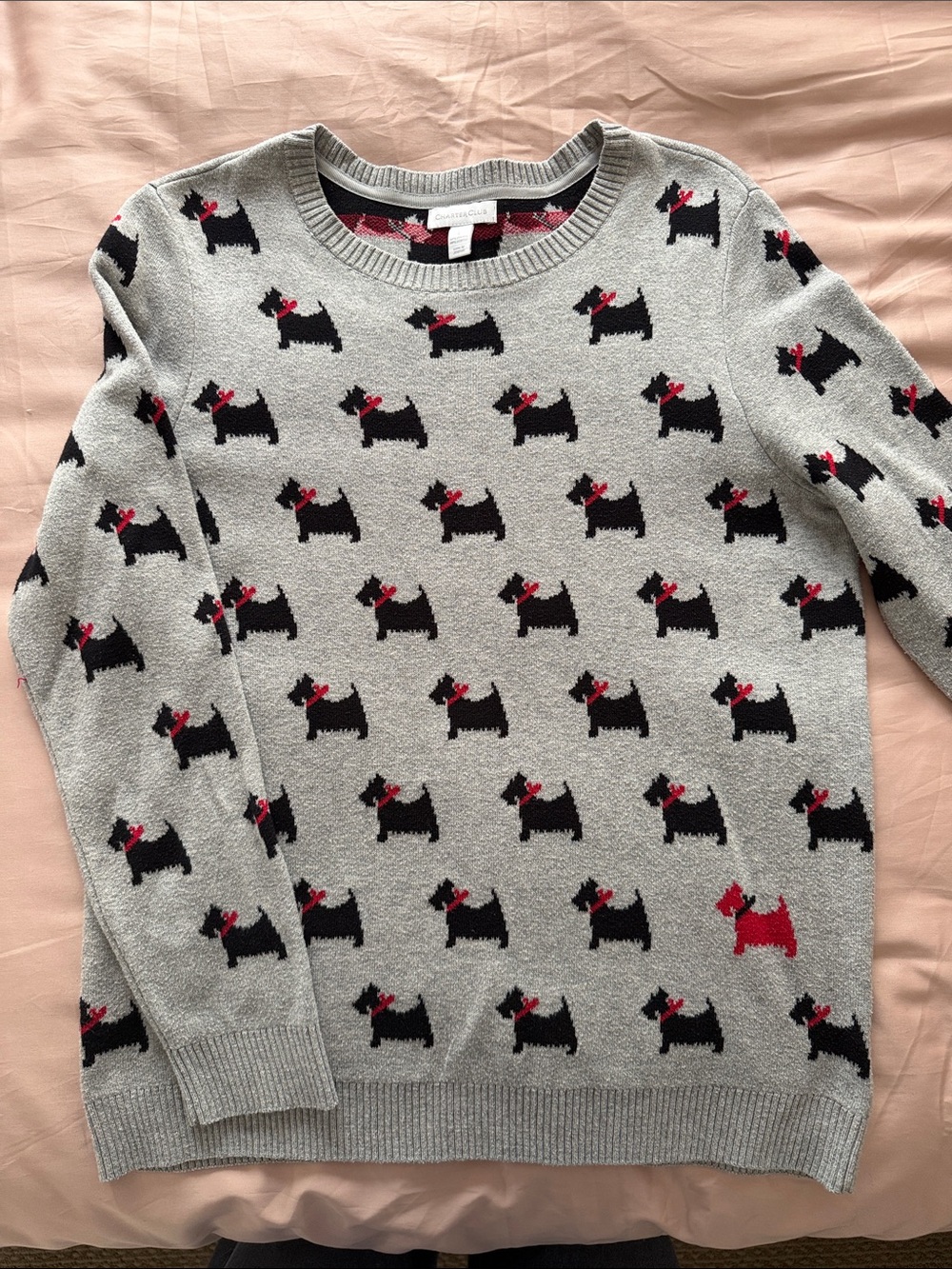 Charter Club - Grey Scottie Dog Sweater with Red Accents
